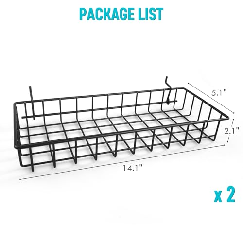 Peg Board Shallow Tray Baskets, 2Pack Black Pegboard Shelves Bottle Holders