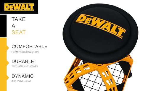 DEWALT Heavy-Duty Metal Rolling Stool for Shop or Garage, Padded 360-degree Swivel Seat, Durable Steel Frame, Adjustable