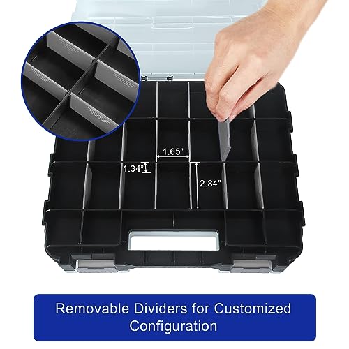 Double Side Tool Box Organizer, Hardware Storage Box, Portable Small Parts Organizer with Removable Plastic Dividers for Screws, Nuts, Nails, Bolts, Grey