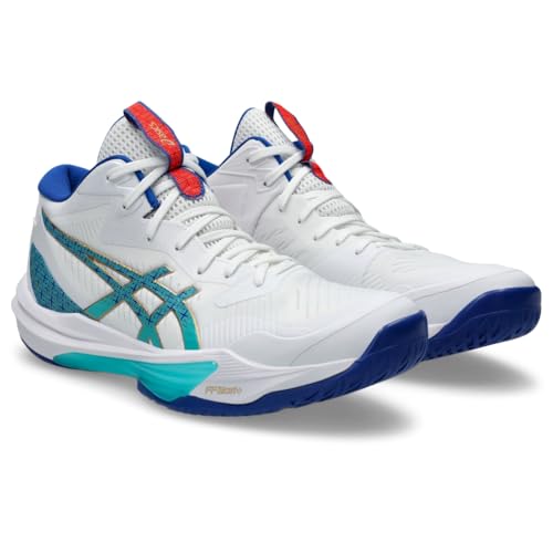 ASICS Men's Sky Elite FlyteFoam Mid Top 3 Volleyball Shoes, 10.5, White/ASICS Blue