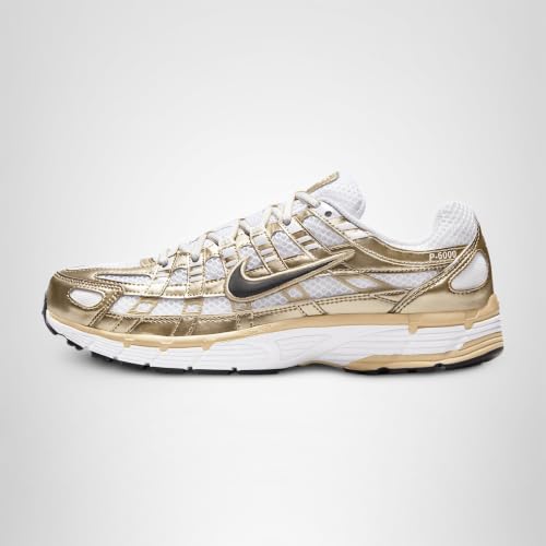 W NIKE P-6000 "WHITE/BLACK-GRAIN-MTLC GOLD GRAIN"