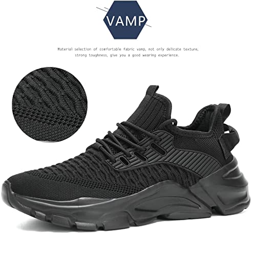 Srenket Men's Running Shoes Non Slip Shoes Breathable Lightweight Fashion Sneakers Slip Resistant Athletic Sports Walking Gym Work Shoes All Black