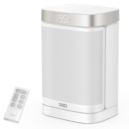 DREO Atom One Space Heater with Remote, 70°Oscillating Electric Heaters with Digital Thermostat, 1500W PTC Ceramic Heater, 12h Timer, Quiet Safety Heating, Portable Heater for Home Office