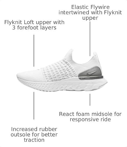 Nike React Phantom Run Flyknit 2 CJ0280-100 White-Metallic Silver Women's Running 7.5 US