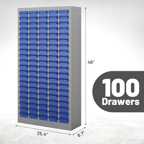 DIYTUNINGS 100 Drawers Part Cabinet Chest, Bolt Nut Tool Storage Documents with ABS Material Drawer for Hardware Organization Equipment Shelves Garage Workshop Office Supplies, Grey