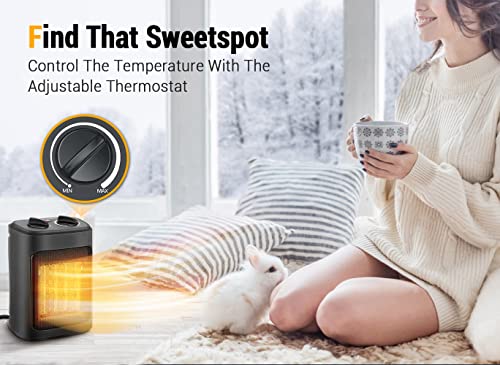 Space Heater, 1500W Electric Heaters Indoor Portable with Thermostat | PTC Fast Heating Ceramic Room Small Heater with Heating and Fan Modes for Bedroom, Office and Indoor Use