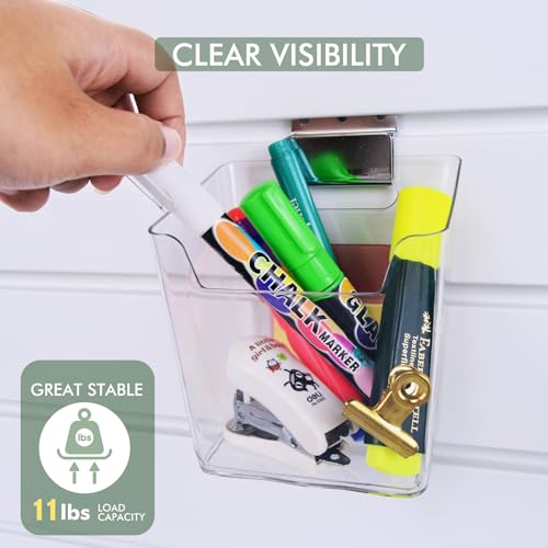 Clear Slatwall Bins, 4 Pack Slat Wall Cups with Hooks for Garage, Small