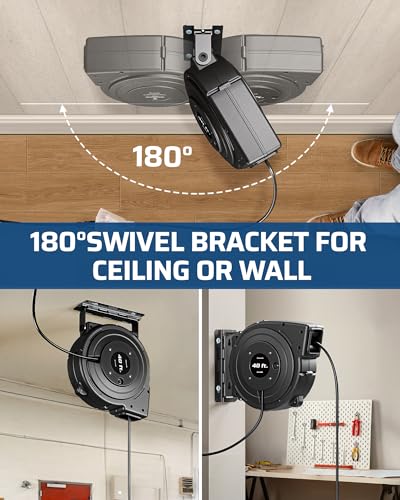 DEWENWILS 40FT Extension Cord Reel with Breaker for 15A, 12/3C SJTOW, UL