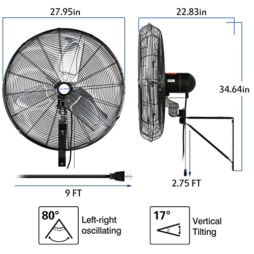 BILT HARD 6500 CFM 24in. High Velocity Industrial Wall Mounted Fan, 3-Speed Oscillating Heavy Duty Air Circulator for Commercial Use, Garage, Warehouse, Factory and Jobsite, 2 Pack