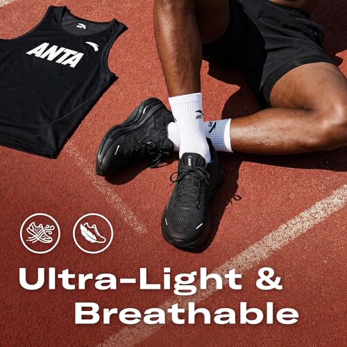 ANTA Men’s PG7 Running Shoes Cushioning Comfortable Breathable Athletic Workout Gym Cross Trainer Sports Sneakers, Black, 10