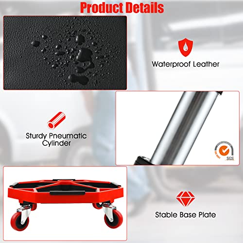 IRONMAX Rolling Mechanic Stool with Removable Tool Tray & Padded Cushion
