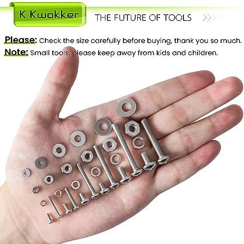 1059Pcs Nuts and Bolts Assortment Kit Phillips Pan Head #2-56#4-40#6-32#8-32#10-24#12-24 Machine Screws, K Kwokker 26 Sizes 304 Stainless Steel Screws Nut and Bolt Assortment with Screw Organizer