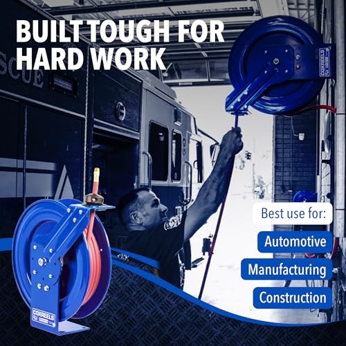 Coxreels P-LP-350 Retractable Air/Water Low-Pressure Hose Reel, P Series, 3/8 in x 50 in 300 PSI - Easy-to-Use Compact Design- Heavy-Duty Steel Construction, Made in The USA