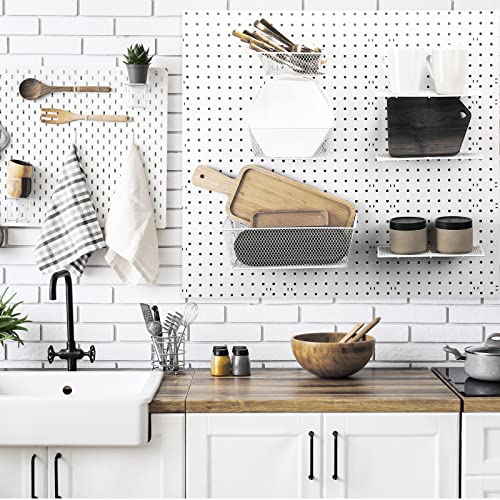 Sieral 6 Pieces Pegboard Baskets Wall Mount Wire Peg Board Baskets 3 Sizes Pegboard Accessories Slatwall Bins Basket Home Garage Hanging Organizer for Tools and Craft(White)