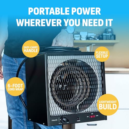 NewAir Electric Space Heater for Garage | Portable Heaters for Indoor Use | Ideal 240V Industrial Heater for Shop, Shed and Warehouse during Winter | Black