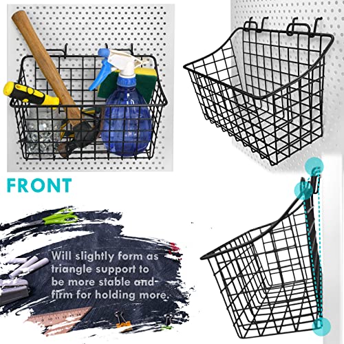 Pegboard Baskets With Hooks, 3 Pack Peg Board Wall Organizer Set (Black)