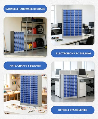 ACarfilme 75-Drawer Parts Cabinet, Heavy-Duty Alloy Steel Bolt Storage Cabinet with ABS Drawers, Metal Small Parts Organizer with Label Stickers & Dividers for Garage Workshop Shop