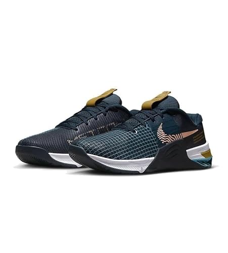 NIKE Metcon 8 Men's Trainers Gym Fitness Workout Shoes, Armory Navy Obsidian Cerulean Arctic Orange, 9
