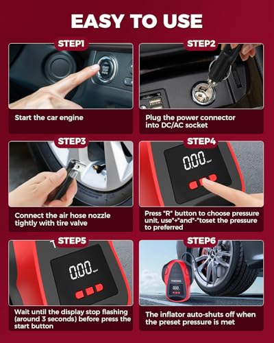 TEROMAS Tire Inflator Portable Air Compressor, Air Pump DC/AC for Car Tires 12V DC and Other Inflatables at Home 110V AC, Digital Electric Tire Pump with Pressure Gauge(Red)