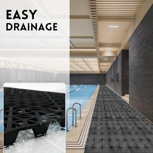 RITOLLO Modular Interlocking Cushion Drainage Floor Tiles, 9-Pack 11.8"x11.8" PVC Raised Non-Slip Interlocking Mats with Drain Holes for Deck, Pool, Garage, Shower, Patio, Bathroom, Sauna, Yard