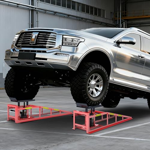 2 PCS Hydraulic Car Ramp, 5T Heavy-Duty, Red,Lifting Height 9.8-15 in