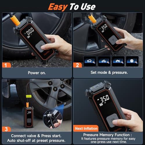 OlarHike Cordless Tire Inflator Portable Air Compressor, Dual Power - 5400 mAh & 12V DC, Air Pump for Car Tires, Bike, Motorcycle, Bicycle, Electric Pump with LED Light & Digital Pressure Gauge