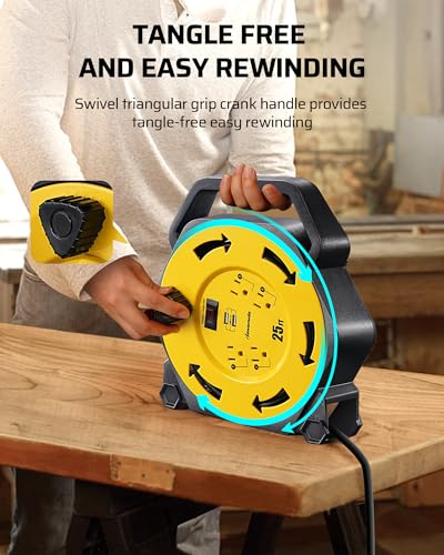 DEWENWILS 25FT Extension Cord Reel, Hand Wind Retractable Cord Reel