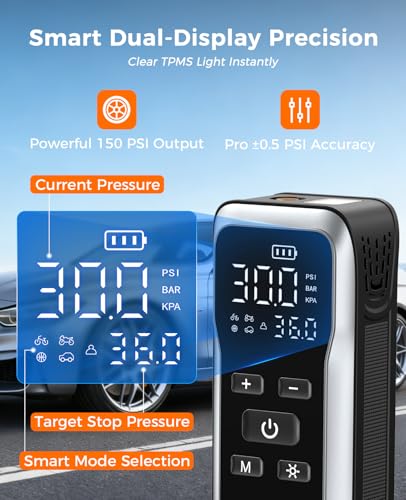 JUSUOX Tire Inflator Portable Air Compressor, Dual Power Air Pump