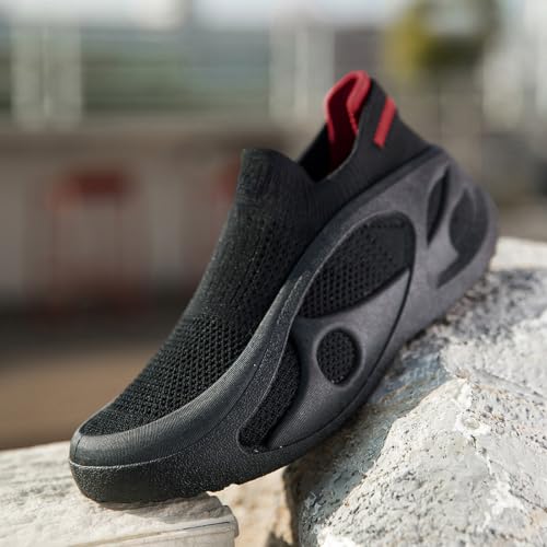 IWIHMIV Running Shoes Men Non Slip Lightweight Walking Sneakers Comfortable Soft Soled Athletic Workout Shoes（Black,9