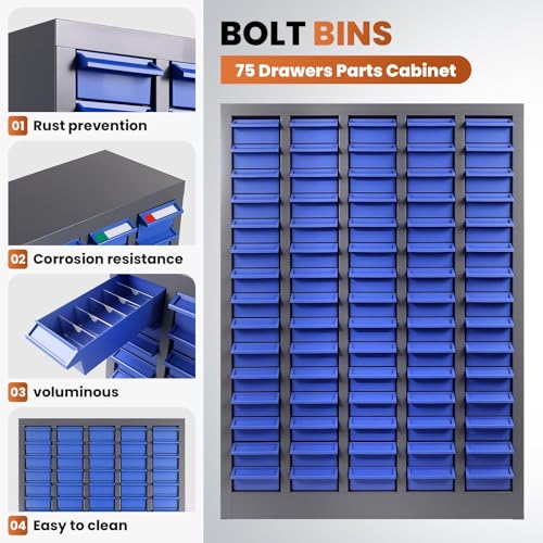 Nut and Bolt Storage Cabinet with ABS Drawer,Steel Small Parts Storage Organizer,25" H X 9" D X21 W Screw Organization for Hardware,Nails,Fastener,Electronic Components (40 ABS Drawers) (75)