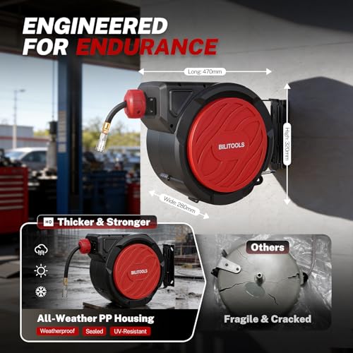 BILITOOLS Retractable Air Hose Reel 3/8" x 50FT Max 300PSI Auto Rewind