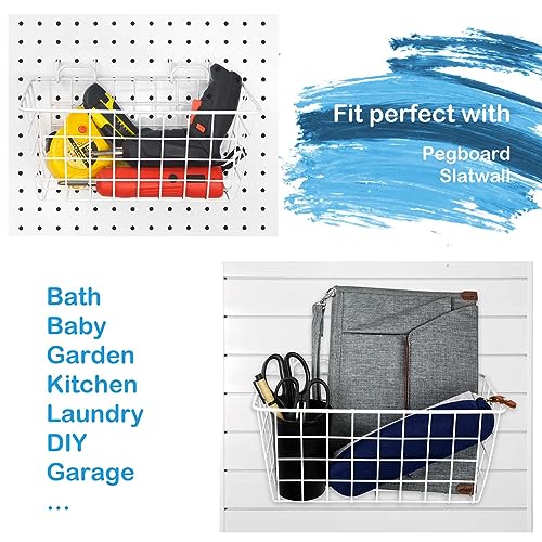 Pegboard Baskets 4 Pack Peg Board Metal Shelves Organizers (Medium, White)