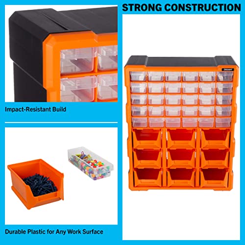 Stalwart Plastic Storage Drawers - 39-Drawer Screw Organizer, Black