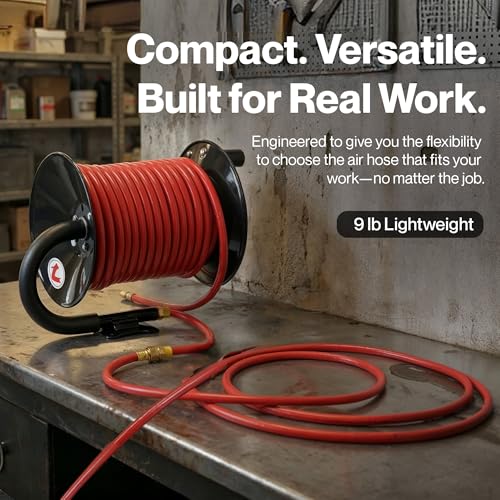 ReelWorks Air Hose Reel Tool Retractable Hand Crank 3/8" Inch x 100' Feet