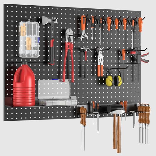 Heavy Duty Metal Pegboard Wall Organizer with 30 Hooks, Shelf and Tool Rack