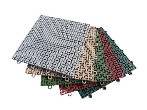 Big Floors DuraGrid Deck Tiles, Interlocking Outdoor Tiles for Patio, Self-Draining, UV-Resistant, Water-Resistant Modular Flooring, Easy Install, 40 Pack, Beige