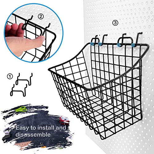 Pegboard Baskets With Hooks, 3 Pack Peg Board Wall Organizer Set (Black)
