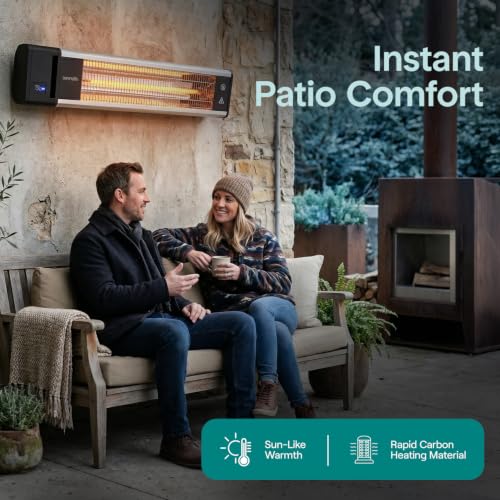 SereneLife Portable Infrared Indoor and Outdoor Electric Space Heater with Remote, IP65 Approved, 1500 Watt Wall-Mounted Hanging for Patio, Restaurant, Backyard, Garage, Decks, Gazebos, Cafes