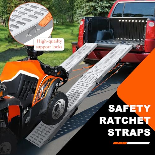 Arejonner 72.5" Heavy Duty Folding Loading Ramps, 1500lb Capacity, Ideal for Motorcycles, Lawn Mowers, ATVs, UTVs, and More – Pack of 2 with Safety Straps and Gloves
