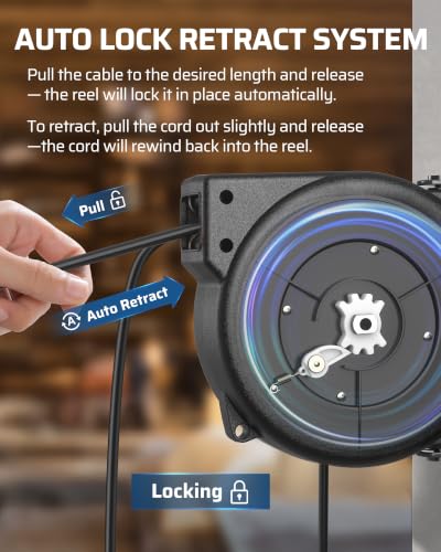 DEWENWILS 30FT Retractable Extension Cord Reel,16/3C SJTOW Cord Reel