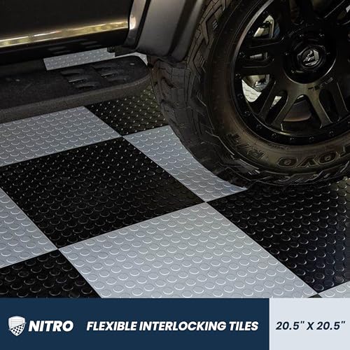 FlooringInc's 4.5mm Flex Nitro Hidden Interlocking Garage Floor Tiles, Flexible PVC Garage Tiles Flooring for a Stronger & Safer Garage, Workshop or Shed, Coin, Light Gray, 4 Tiles (20.5"x20.5")