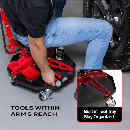 Vyper Robust Steel Sport Shop Chair for Mechanics, Black Seat, Red Frame