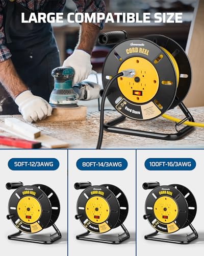DEWENWILS Extension Cord Storage Reel, Hand Wind Retractable Open Cord Reel