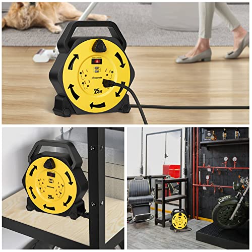 DEWENWILS 25FT Extension Cord Reel, Hand Wind Retractable Cord Reel
