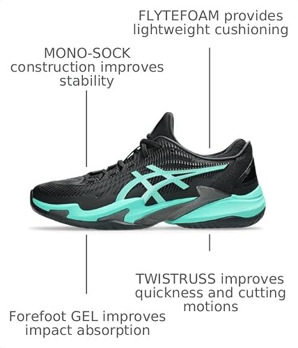 ASICS Men's Court FlyteFoam 3 Tennis Shoes, 10.5, Black/Aurora Green