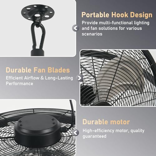 AHAWILL 22.8" Outdoor Hanging Ceiling Fan with Light - 360 Rotatable Fixed Angle,Plug-in,3CCT Dimmable,6 Speeds,Timer & Reversible,2-in-1 Hanging/Standing,Ideal for Gazebos,Patios,Tool Room,Garage.