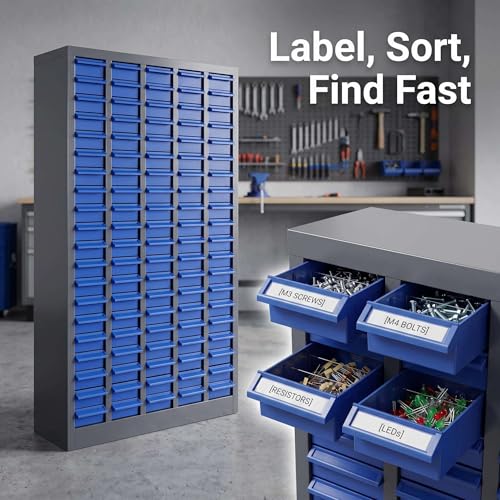 Customizable 100 Drawer Storage Cabinet, 21"x8.66"x24.8" ABS Steel Small Parts Organizer, Adjustable Hardware Bin with Partition Plates & Labels for Screws Nails Fasteners Garage