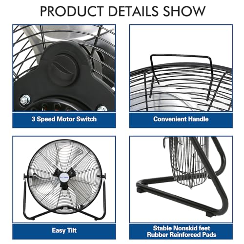 BILT HARD 20" High Velocity Floor Fan, 4600 CFM 3-Speed Industrial Shop Fan with Wall-Mounting System, Heavy Duty Metal Fan for Garage Workshop and Warehouse, 2 Pack