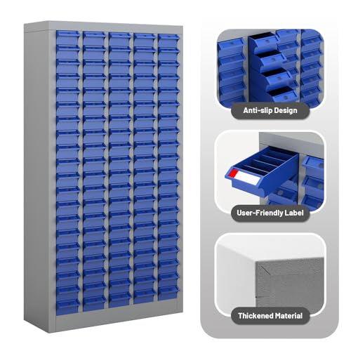 DIYTUNINGS 100 Drawers Part Cabinet Chest, Bolt Nut Tool Storage Documents with ABS Material Drawer for Hardware Organization Equipment Shelves Garage Workshop Office Supplies, Grey