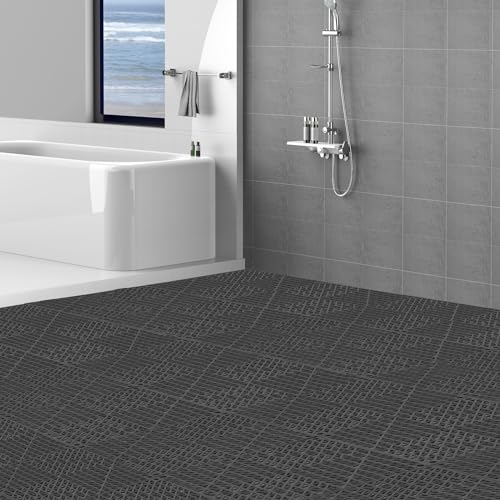 VEVOR Interlocking Tile 50PCS Black, Drainage Tiles 12" x 12" Splicing, Soft PVC Interlocking Drainage Floor Tiles, Non-Slip Drainage Holes for Restroom, Bathroom, Kitchen, Pool, Wet Areas